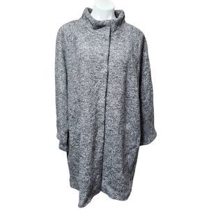 Tahari wool blend mock neck coat hidden snap front black white 2x